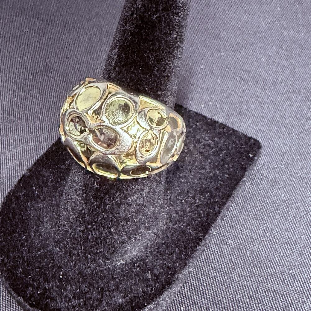 Coach Gold Silver Logo Ring Mixed Metal Band Women’s 6 1/2